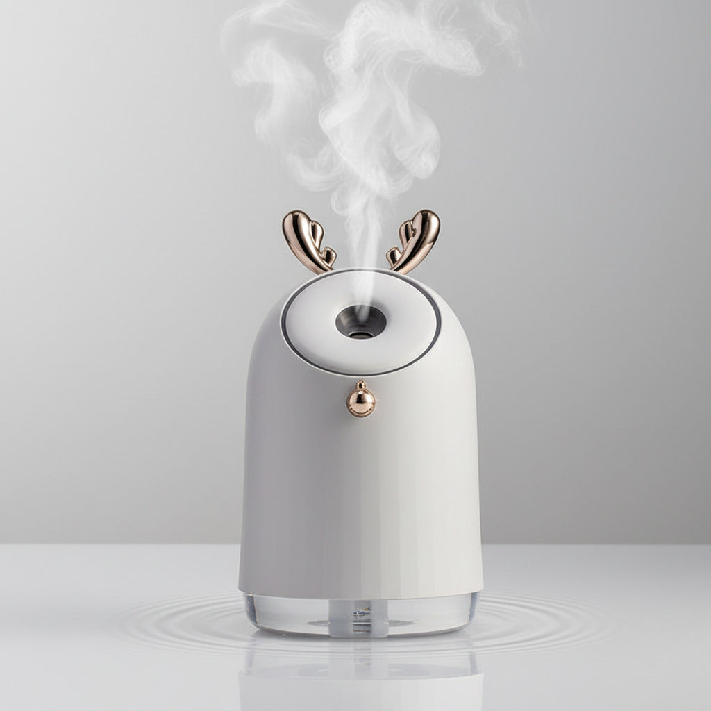 White humidifier with deer antler and eye design on a white background